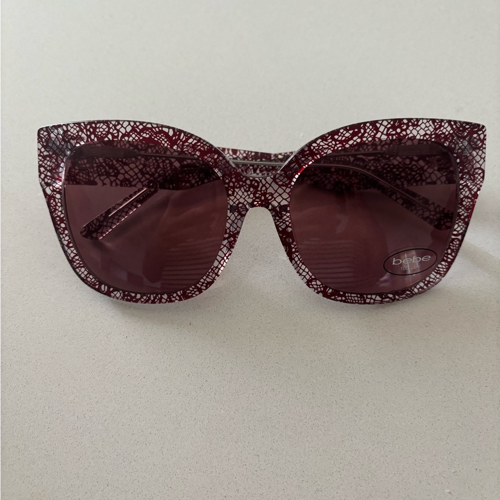 bebe Women's Burgundy Lace Patterned Oversized Sunglasses